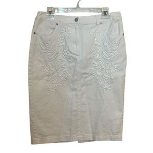 Vintage Embroidered Sequined Newport News White Denim Cotton Skirt, 10